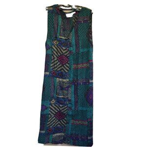 New Options by Kate Geddes Button Front Tribal Print Long Maxi Vest Medium Green